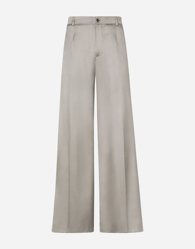 Shop Dolce & Gabbana Wide-leg Stretch Silk Pants In Grey