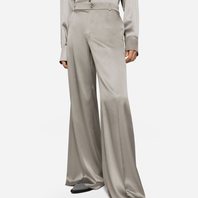 Shop Dolce & Gabbana Wide-leg Stretch Silk Pants In Grey