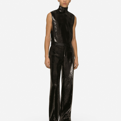 Shop Dolce & Gabbana Sequined Straight-leg Pants In Black