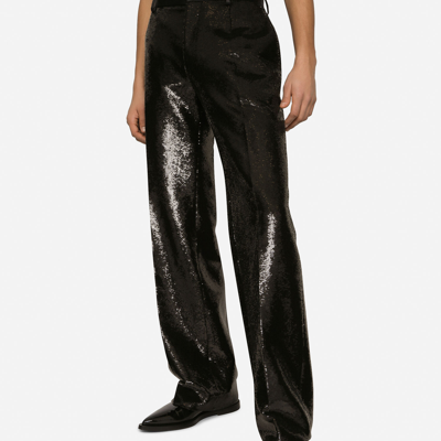 Shop Dolce & Gabbana Sequined Straight-leg Pants In Black