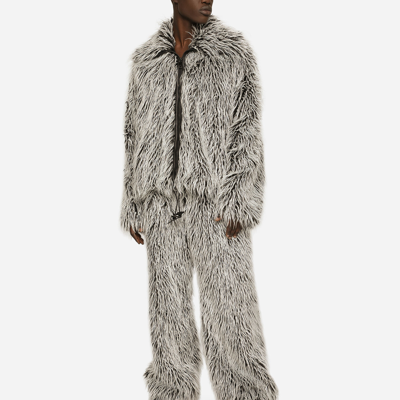 Shop Dolce & Gabbana Faux Fur Jogging Pants In Multicolor
