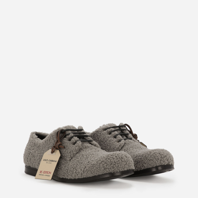 Shop Dolce & Gabbana Faux Fur Derby Shoes In Grey