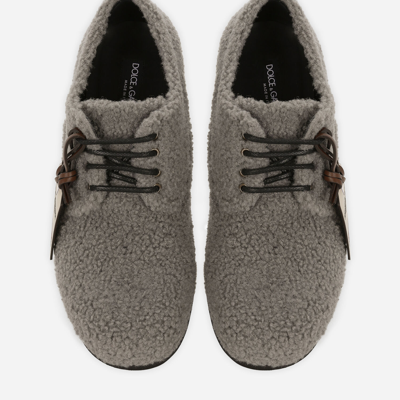 Shop Dolce & Gabbana Faux Fur Derby Shoes In Grey