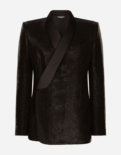 Shop Dolce & Gabbana Sequined Double-breasted Sicilia-fit Tuxedo Jacket In Black