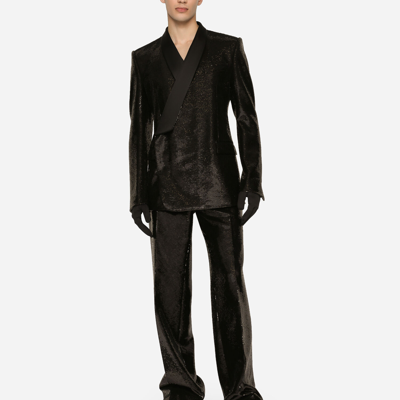 Shop Dolce & Gabbana Sequined Double-breasted Sicilia-fit Tuxedo Jacket In Black