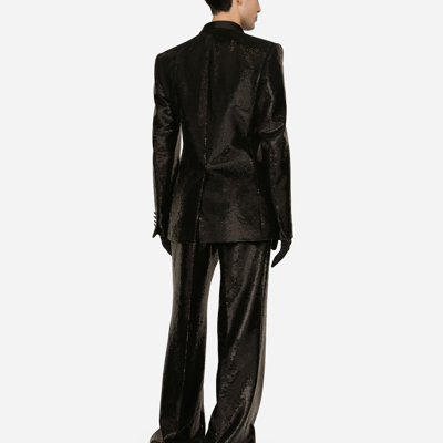 Shop Dolce & Gabbana Sequined Double-breasted Sicilia-fit Tuxedo Jacket In Black