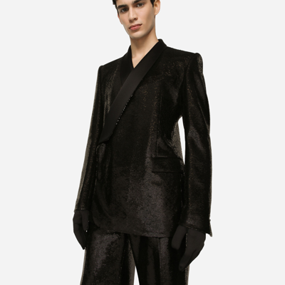 Dolce & Gabbana Sequined Double-breasted Sicilia-fit Tuxedo Jacket In Black
