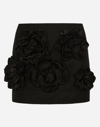 Shop Dolce & Gabbana Short Ottoman Skirt With Floral Appliqué In Black