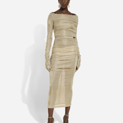 Shop Dolce & Gabbana Lurex Mesh Calf-length Skirt In Gold