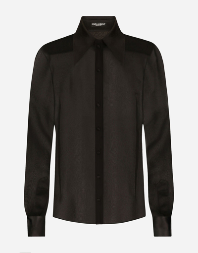 Dolce & Gabbana Silk Chiffon Shirt With Satin Details In Black