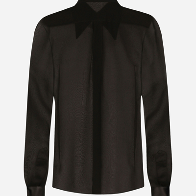 Dolce & Gabbana Silk Chiffon Shirt With Satin Details In Black