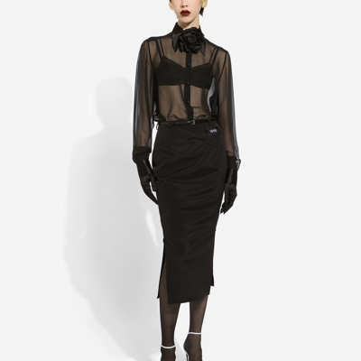 Dolce & Gabbana Silk Chiffon Shirt With Satin Details In Black