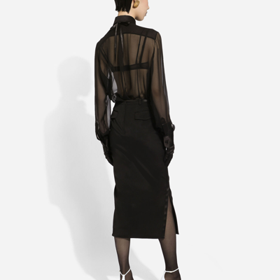 Dolce & Gabbana Silk Chiffon Shirt With Satin Details In Black