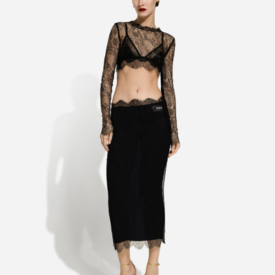 Dolce & Gabbana Lace Scalloped-hem Midi Skirt In Black