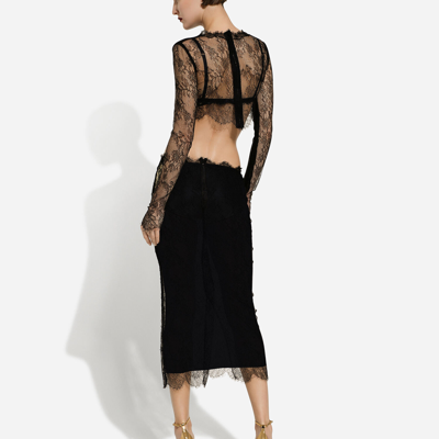 Shop Dolce & Gabbana Chantilly Lace Midi Skirt In Black