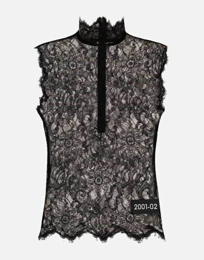 Shop Dolce & Gabbana Sleeveless Chantilly Lace Top In Black