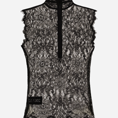 Shop Dolce & Gabbana Sleeveless Chantilly Lace Top In Black