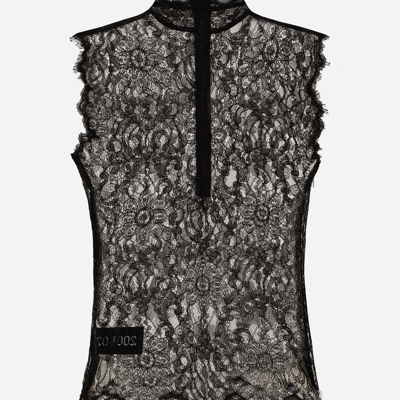 Dolce & Gabbana Sleeveless Chantilly Lace Top In Black