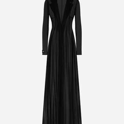 Dolce & Gabbana Satin-trimmed Silk-blend Chiffon Coat In Black