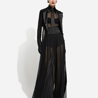 Shop Dolce & Gabbana Silk Chiffon Duster Coat In Black