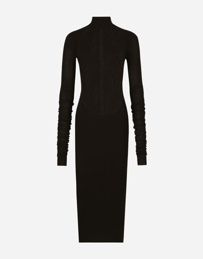 Dolce & Gabbana Jersey Calf-length Dress With Chantilly Lace Insert In Black