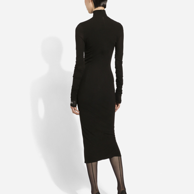 Dolce & Gabbana Jersey Calf-length Dress With Chantilly Lace Insert In Black