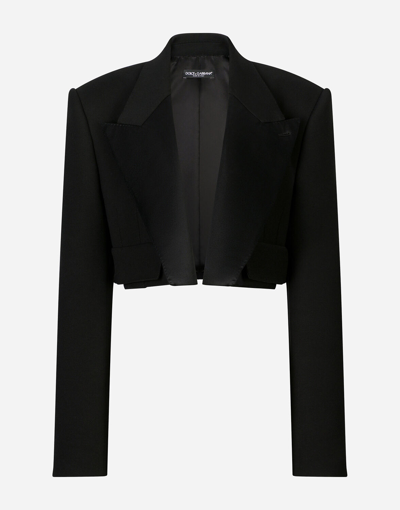 Shop Dolce & Gabbana Short Double Wool Tuxedo Jacket In Black