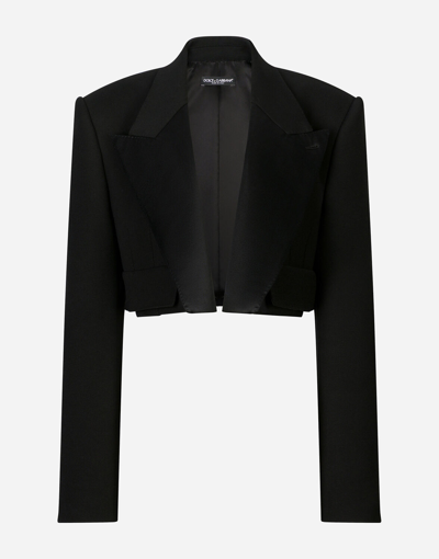Dolce & Gabbana Cropped Wool-blend Tuxedo Blazer In Black