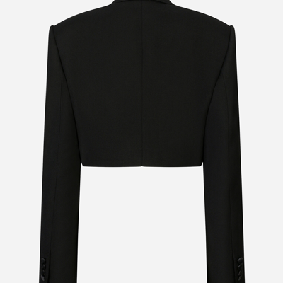 Dolce & Gabbana Cropped Wool-blend Tuxedo Blazer In Black