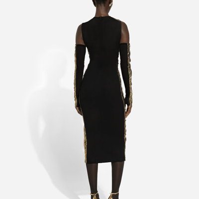 Shop Dolce & Gabbana Foiled Organzine Calf-length Dress With Gloves In Gold
