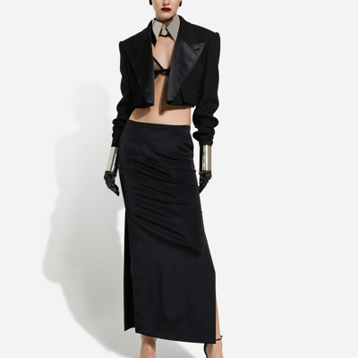 Dolce & Gabbana Cropped Wool-blend Tuxedo Blazer In Black