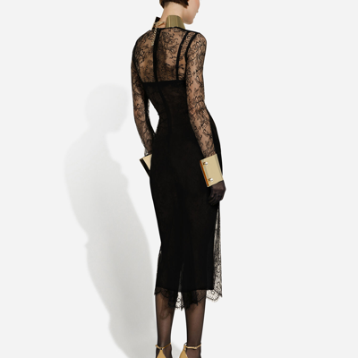 Shop Dolce & Gabbana Chantilly Lace Fil Coupé Calf-length Dress In Black