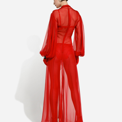 Dolce & Gabbana Long Silk Chiffon Dress With Bow Detail In Bordeaux