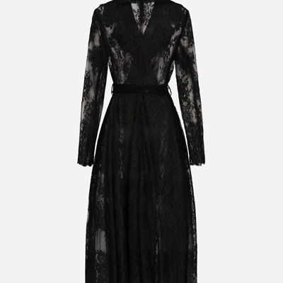Shop Dolce & Gabbana Chantilly Lace Coat With Belt In Black