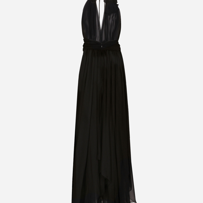 Dolce & Gabbana Long Chiffon Dress With Boning In Black