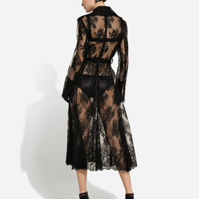 Shop Dolce & Gabbana Chantilly Lace Coat With Belt In Black