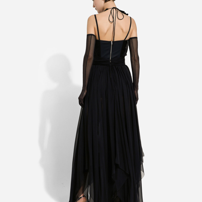 Dolce & Gabbana Long Chiffon Dress With Boning In Black