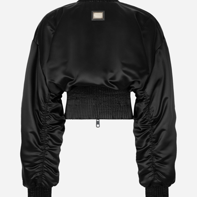 Dolce & Gabbana Draped Satin Cropped Bomber Jacket In Black