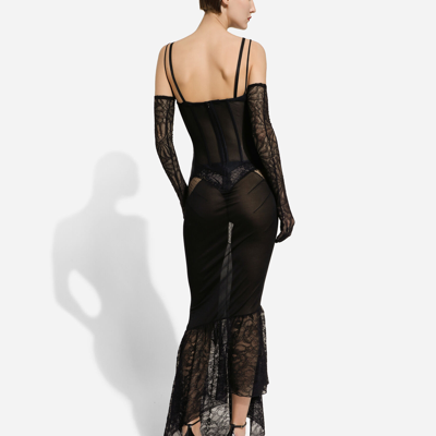 Shop Dolce & Gabbana Strapless Lace Patchwork Dress In Black