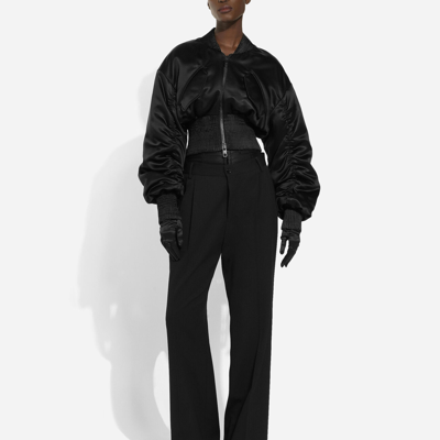 Dolce & Gabbana Draped Satin Cropped Bomber Jacket In Black