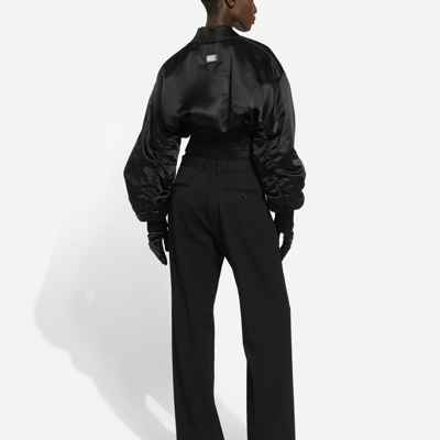 Dolce & Gabbana Draped Satin Cropped Bomber Jacket In Black