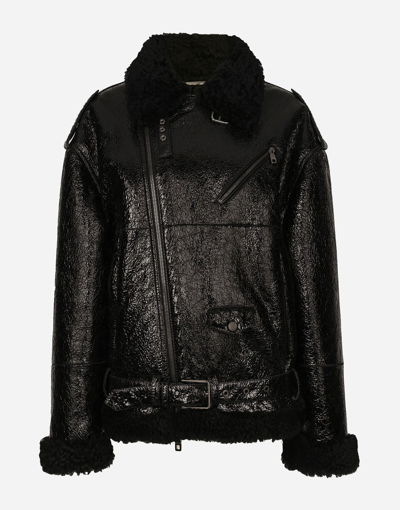Shop Dolce & Gabbana Shearling Jacket In Black
