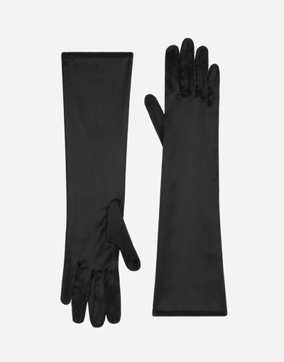 Shop Dolce & Gabbana Short Silk Satin Gloves In Black