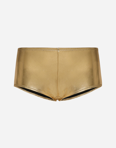 Shop Dolce & Gabbana Foiled Jersey Low-rise Panties In Gold