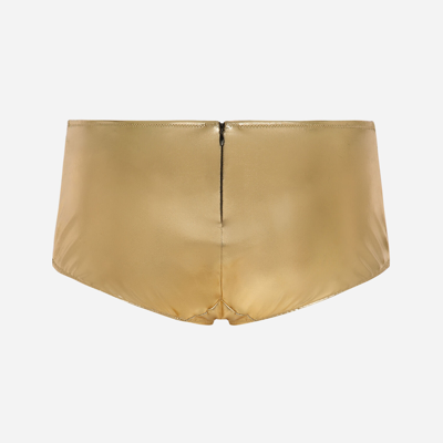 Shop Dolce & Gabbana Foiled Jersey Low-rise Panties In Gold