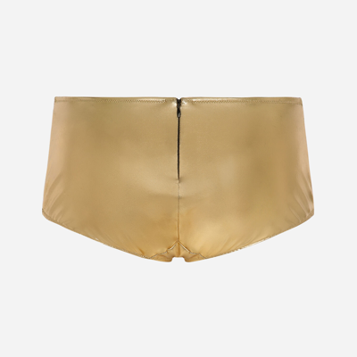 Dolce & Gabbana Foiled Jersey Low-rise Panties In Gold