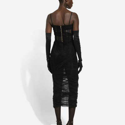 Dolce & Gabbana Tulle Calf-length Corset Dress With Draping In Black
