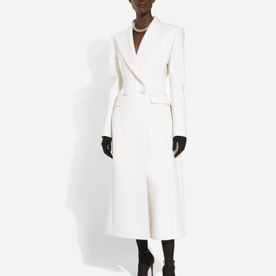 Dolce & Gabbana Long Double-breasted Wool Cady Coat In White