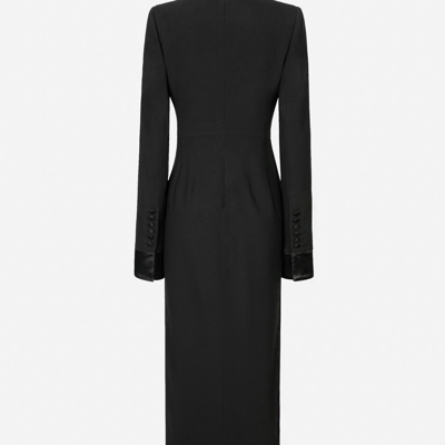 Shop Dolce & Gabbana Woolen Calf-length Coat Dress In Black