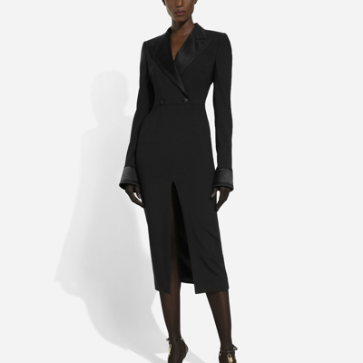 Shop Dolce & Gabbana Woolen Calf-length Coat Dress In Black